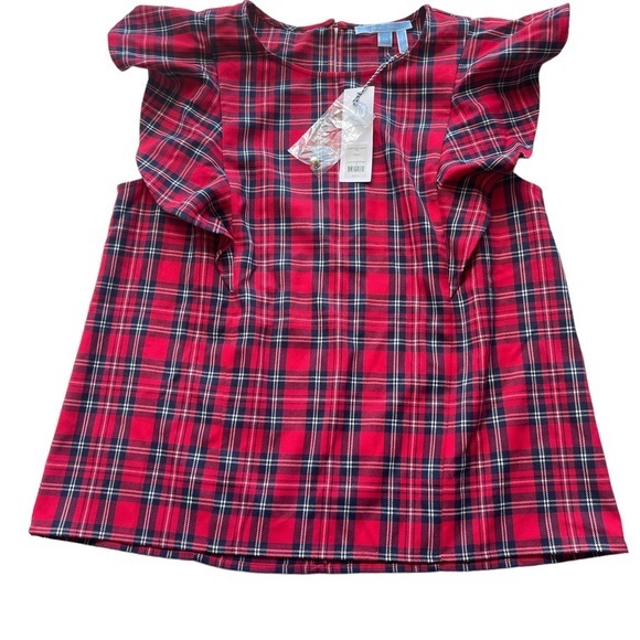 Draper James Plaid‎ Ruffle sleeve holiday top excellent nwt condition Size 14 - Picture 3 of 8